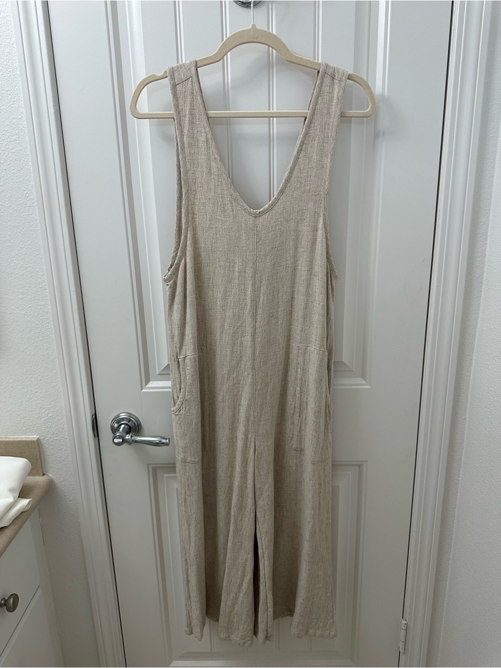 Treasure & Bond Beige Sleeveless Wide-Leg Jumpsuit